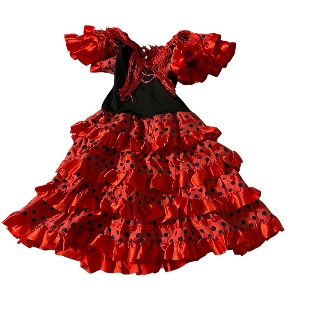 Spanish Flamenco Dress Layered Dress Maxi Length Polka Dots Gypsy Spanish Bull - Picture 2 of 5